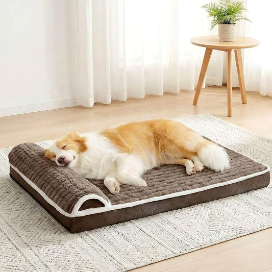 Orthopedic Large Dog Bed Pillow Pet Sofa Bed 42''X28'' Taupe | Egg-Crate Foam Pet Couch Large Sized Dog, Waterproof Removable Washable Cover,Furry Puppy Crate Mat With Nonskid Bottom
