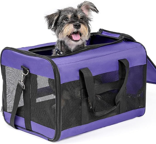 Conlun Dog Carrier Soft Sided, Large Cat Carrier with Inner Safety Leash, Pet Transport Carrier for Large Cats and Medium Dogs up to 20 Lbs, Collapsible Travel Puppy Carrier Bag -Purple L