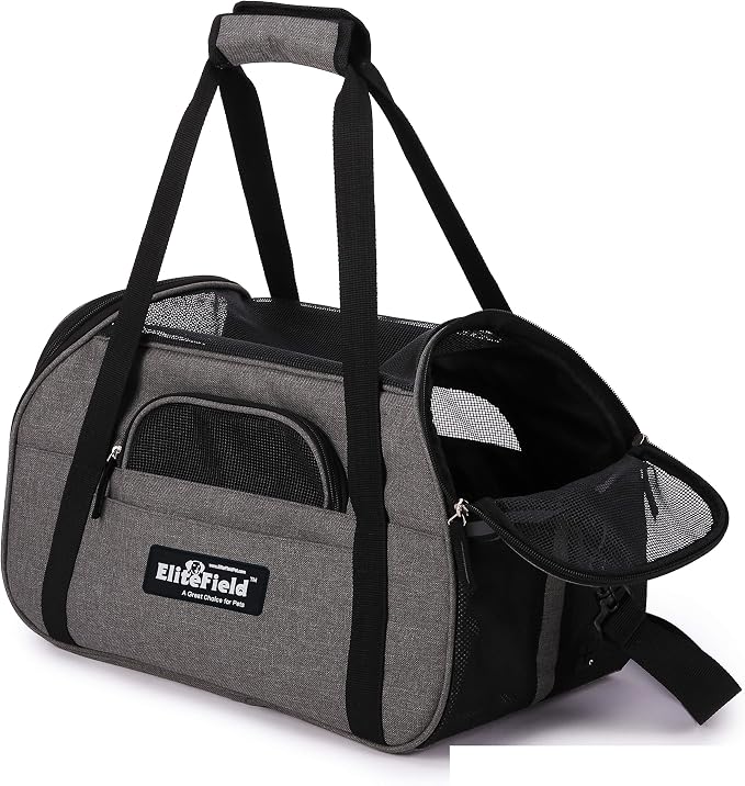 EliteField Soft Pet Carrier (3 Year Warranty, Airline Approved) Soft Sided Dog Puppy Cat Carrier Travel Bag (X-Large: 21" L x 12" W x 13" H, Charcoal Gray)