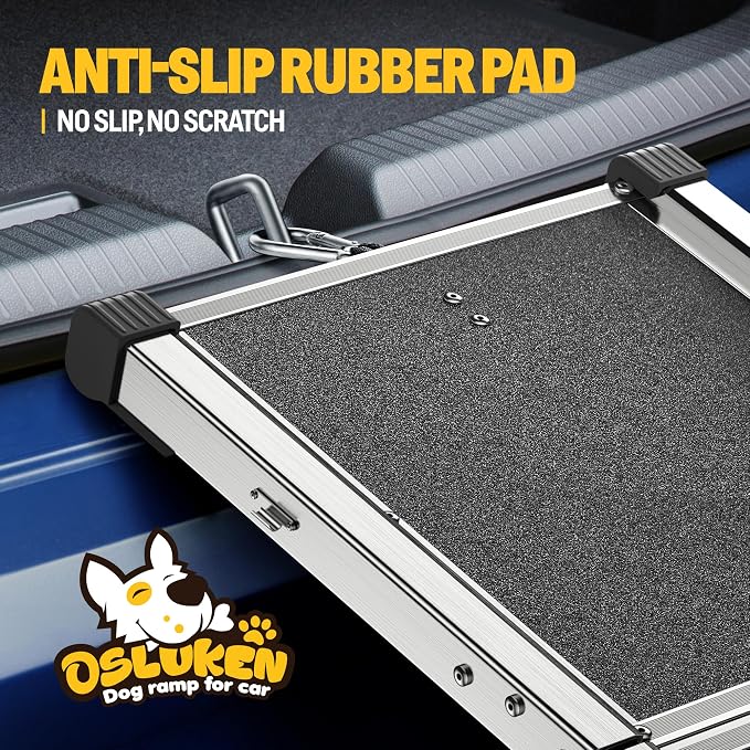 71" Aluminum Alloy Dog Ramp for Car SUV Truck Side Door, Foldable Outdoor Pet Ramp with Adjustable Support Head, Non-Slip Traction Surface, Sturdy Ramp for Large Dogs Up to 200 LBS (4 Folded)
