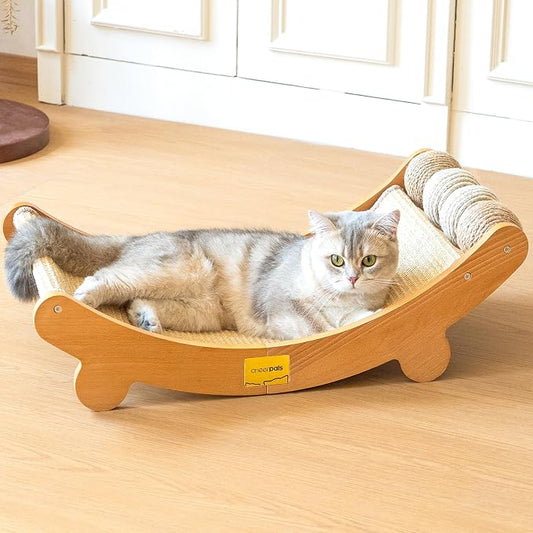 CHEERPALS Sisal Cat Scratcher Bed with Balls Wooden Cat Furniture(Large) | Cat Scratching Post. Indoor Cats Hammock. Natural Sisal Cat Scratch. Assembles in 5 mins. Gentle on kitten claws