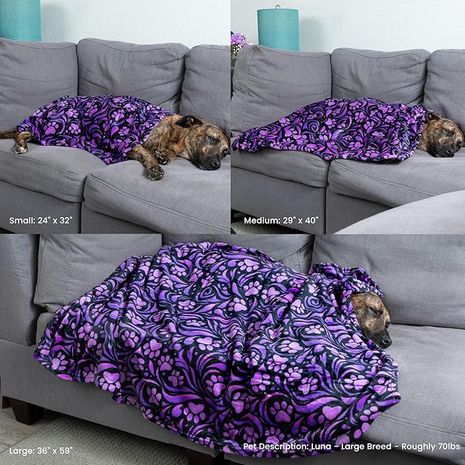 Pet Dog Cat Blanket Ultra Soft Cozy Fleece Paw Print Design Machine Washable Durable for Crates Beds Sofas Travel (Loving Paws, Medium)