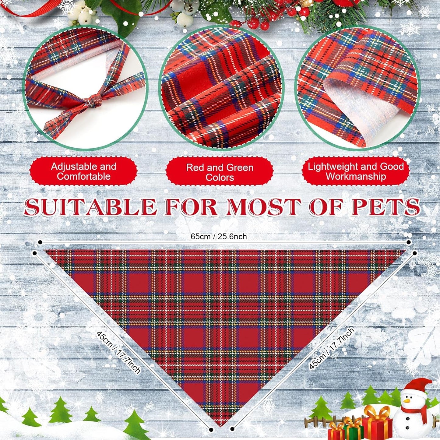 Weewooday 50 Pcs Christmas Dog Bandanas Bulk Xmas Red Buffalo Plaid Bandanas for Dogs Soft Bibs Adjustable Triangle Scarf for Small Medium Large Pets Costume (25.6 x 17.7 x 17.7 Inch)