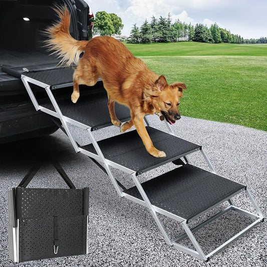 DGSL Folding Dog Stairs for Car, 20" Extra Wide 4-Step for Large Dogs | Extra-Wide Stable Steps Reducing Jumping Needs and Supporting Safer Pet Mobility