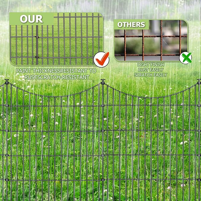 10 Panels Garden Fence Dog Fence Outdoor for Yard, 32in H x 23.6ft L Rustproof Metal Fencing with Ground Stakes | No Dig Animal Proof Containment for Pets/Rabbits | Durable Patio Security Panels