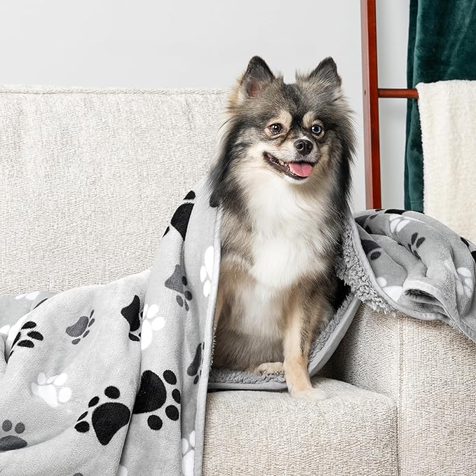 PetAmi Waterproof Dog & Cat Blanket, Pee Proof for Couch, Reversible, Soft Fleece, Washable, 29x40 Paw Gray