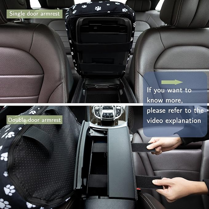 Center Console Dog Car Seat for Medium Dogs, Black | Anti-Collapse Armrest Booster, Soft Cushion, Safety Belt