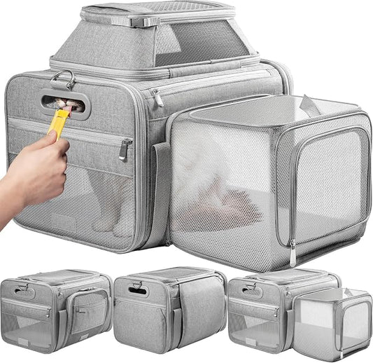 Top and Side Expandable Pet Carrier with Treat & Pet Window,17x11x9.5 Inch Alaska Hawaiian Airline Approved,Soft-Sided Dog Carrier for Small Dogs and Cats,Travel Cat Carrier with Locking Zippers