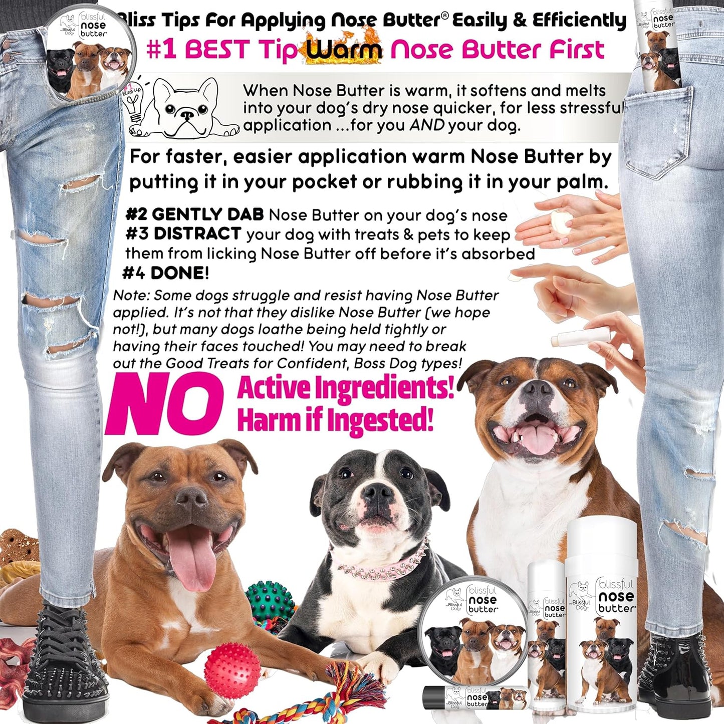 The Blissful Dog Staffordshire Pitbull Terrier Unscented Nose Butter - Dog Nose Butter, 0.15 Ounce