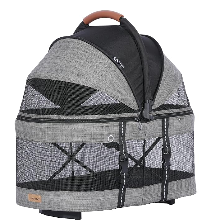 ROODO 2026 Upgraded Version 3-in-1 Dog Cat Stroller with Detachable Carrier Folding Lightweight Portable Travel Pet Gear All-Terrain Puppy Doggie Kitty Bunny Stroller for 35 lbs(Grey Lattice)