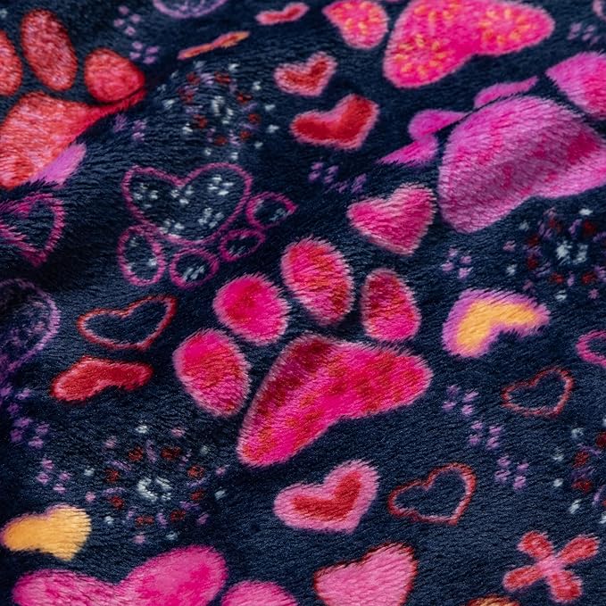 Pet Dog Cat Blanket Ultra Soft Cozy Fleece Paw Print Design Machine Washable Durable for Crates Beds Sofas Travel (Sweetheart Paws, Medium)