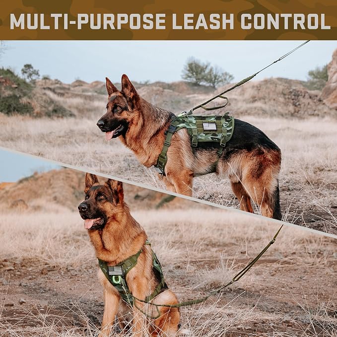 Forestpaw Tactical Dog Harness Collar Bungee Leash Set,S,Camo Green | Adjustable Fits 17-25" Chest,20-35 lbs,No Pull Control Military Style,Quick Release Buckle,Walking for Medium Dogs
