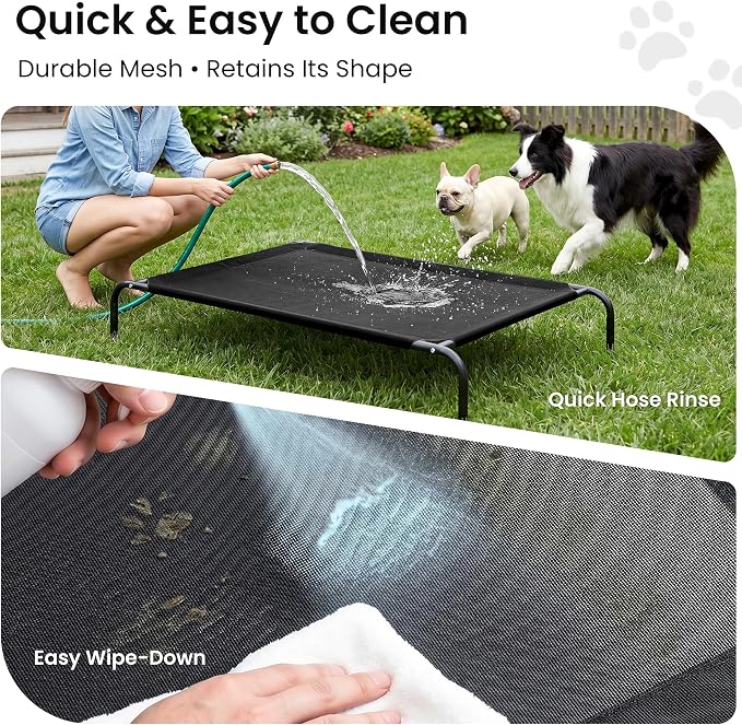 Love's cabin Elevated Cooling Dog Bed for Medium Dogs, Portable Indoor & Outdoor Raised Pet Dog Cat Cot, Durable Summer Frame with Breathable Mesh, Black, 43" x 31.5" x 8"