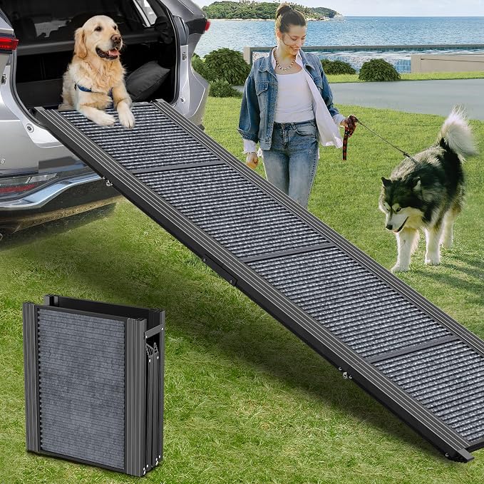 Dog Ramp for Cars 71" L × 17.2" W, Extra-Long Foldable Ramp | Dog Ramps for Large Dogs, Non-Slip Rug Surface for a Gentler Climb, 270 lbs Capacity, Easy to Carry & Store, Fits SUV/Truck