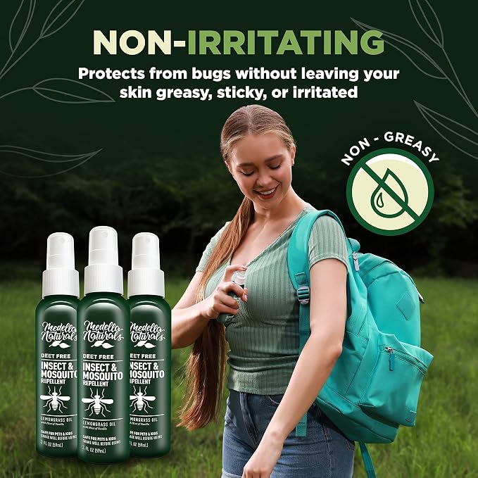 Deet-Free Insect & Mosquito Repellent – Nice Smelling, Pack of 3 (2 oz) | Insect Repellent with Lemongrass Oil Safe for Pets and Kids – Bug Spray Against Mosquitoes, Gnats, Black Flies, and No-See-um
