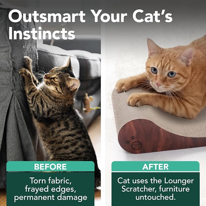 Necoichi Cardboard Cat Scratcher Bed for Indoor Cats - Cat Scratching Board, Horizontal Cat Scratch Pad Lounger with Reversible Usability and Extra Comfort for Lounge, Curved (23" Large, Dark Cherry)