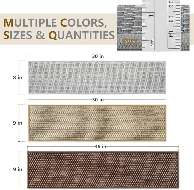 Stair Treads Non Slip for Wooden Steps Indoor 9" x 30" 15 Pack Extra Wide Stair Tread Carpet Stairs Runner, Step Pads with Reusable Adhesive for Dogs Kids Elders, Machine Washable, Brown
