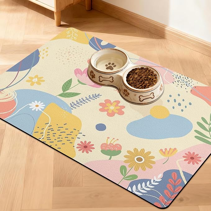 Pet Feeding Mat for Floors Waterproof Dog Mat for Food and Water Absorbent Quick Dry Non Slip mat for Cat Bowls