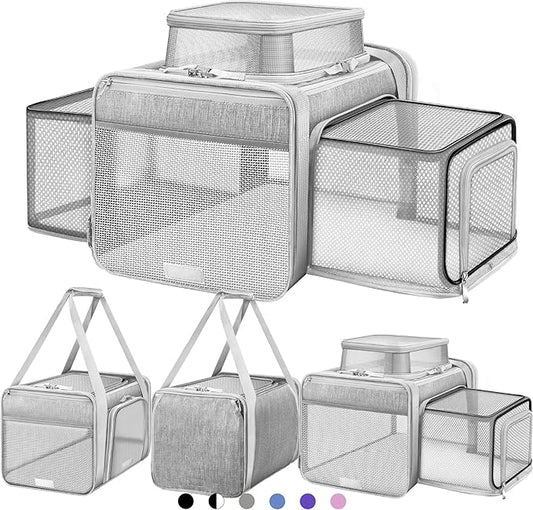 Top and 2 Sides Expandable Cat Carrier 18x11x11, TSA Airline Approved Dog Carriers for Small Dogs,Soft-Sided Pet Carrier with Self-Locking Zippers for Kitten,Rabbit, Puppy, Grey