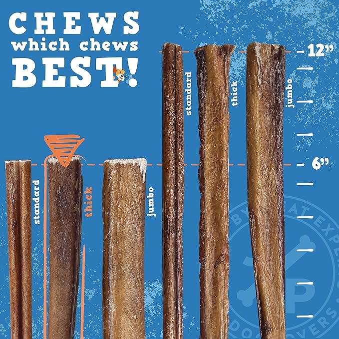 Jack&Pup 6 Inch Bully Sticks for Dogs (5 Pack) Extra Thick Dog Chews Long Lasting, Single Ingredient, 100% Beef Bully Sticks for Large Dogs