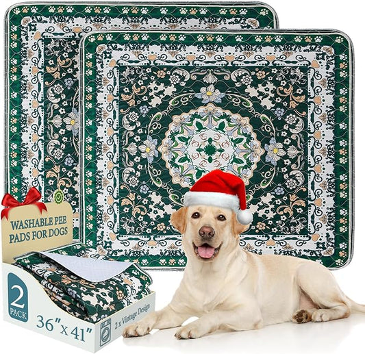 Homimp Washable Pee Pads for Dogs, 2 Pack Reusable Puppy Pads Waterproof, Absorbent and Leakproof Dog Pee Pads, Non Slip Puppy Training Pads, Pet Mat for Floor, Crate, Couch, Whelping,Green, 36"x41"