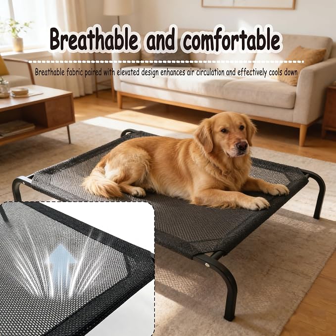 XCL Elevated Dog Bed for Large Dogs, Cooling Raised Dog Bed, Outdoor and Indoor Breathable Mesh Non-Slip Frame Pet Beds, Easy Clean, Installation, Equipped with Pet Cushion, 40In