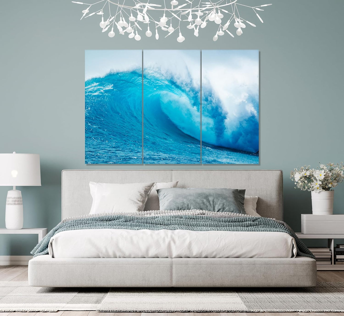 Nature Wall Art Prints - Ocean Forest Mountain Lake Canvas Landscapes - Small to Extra Large Living Room Bedroom Kitchen Bathroom Décor (Blue Ocean Wave, 31L" x 47W" - 3 Panels)