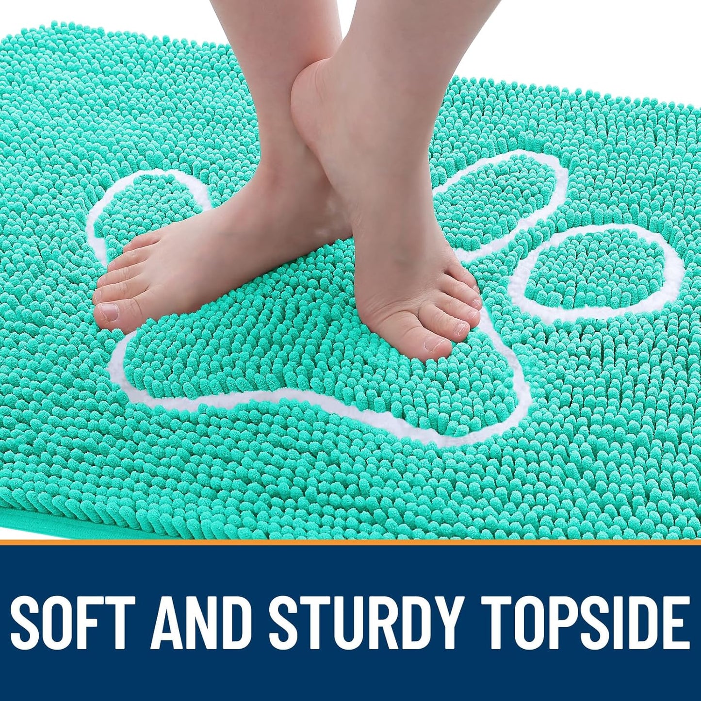 OLANLY Door Mat for Muddy Dog Paws 59x35, Ultra Absorbent Chenille Mud Doormat with Paw Print Design, Non-Slip Washable Doormat for Indoor Entryway, Quick-Dry Pet Bed Mats for Dirty Dogs, Teal