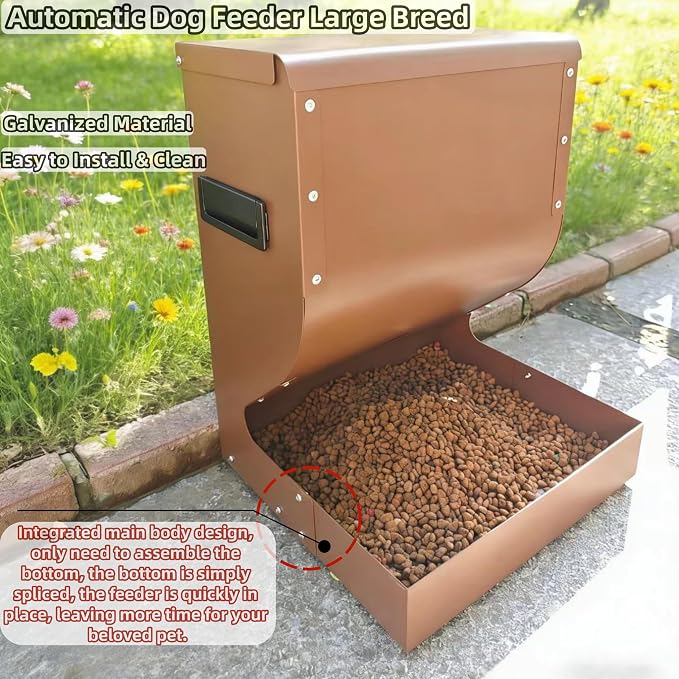 Outdoor Large Dog Food Automatic Feeder | 15lb Large Capacity | Galvanized Heavy-Duty, Tip-Resistant, Rust-Proof Dog Food Feeder, Suitable for Large Multi-Dog Households and Farm Animals