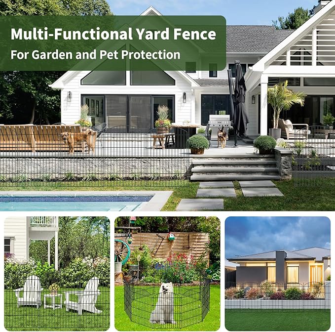 10 Panels Garden Fence Dog Fence Outdoor for Yard, 32in H x 23.6ft L Rustproof Metal Fencing with Ground Stakes | No Dig Animal Proof Containment for Pets/Rabbits | Durable Patio Security Panels