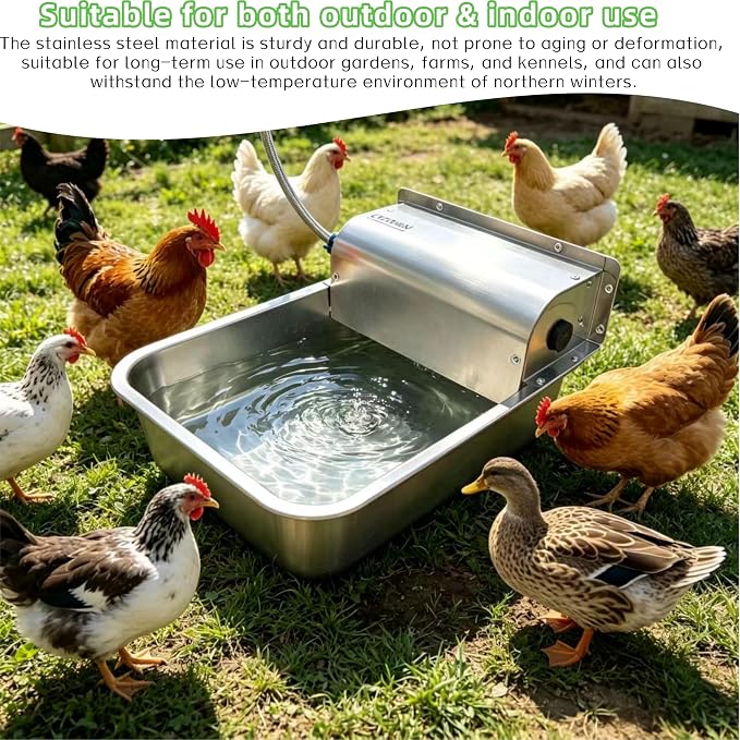 Automatic Dog Water Dispenser,Wide Mouth Design,Water Level Control | 11L Stainless Steel Outdoor Dog Water Bowl,with Float Valve Auto Refill for Dogs, Alpacas & Livestock,with 3/4" Brass Adapter