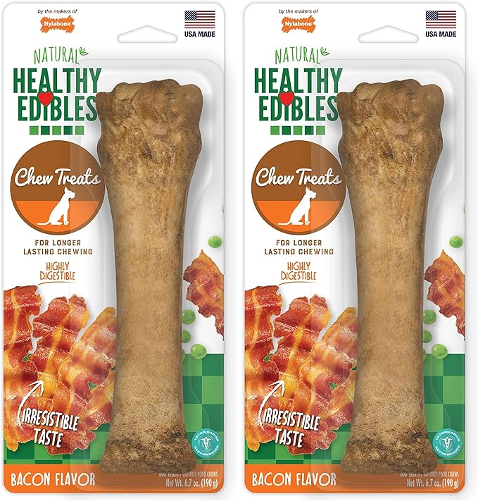 Nylabone Healthy Edibles Natural Dog Chews Long Lasting Bacon Flavor Treats for Dogs, X-Large/Souper (1 Count) (Pack of 2)