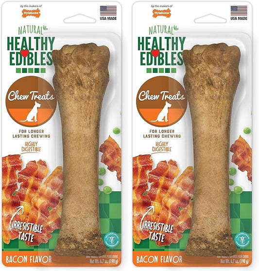 Nylabone Healthy Edibles Natural Dog Chews Long Lasting Bacon Flavor Treats for Dogs, X-Large/Souper (1 Count) (Pack of 2)