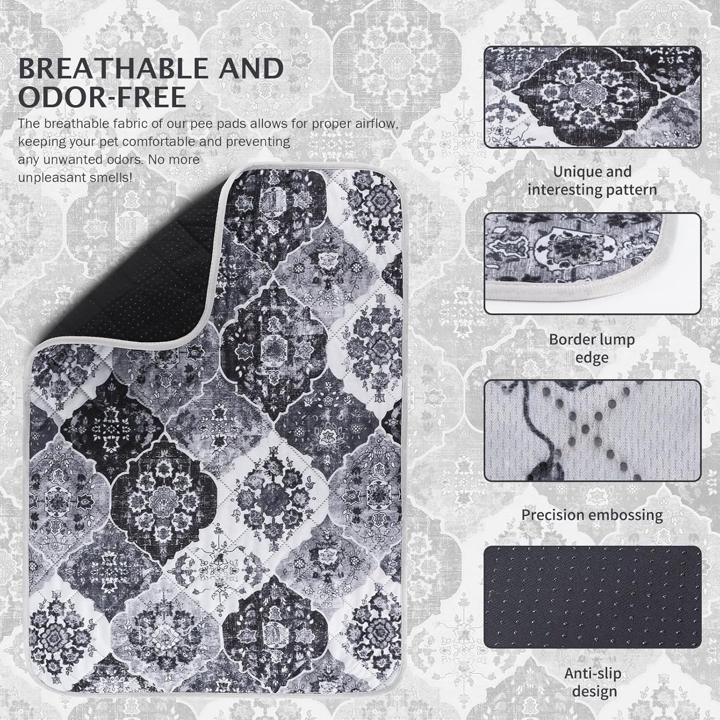 IEUUMLER Washable Pee Pads for Dogs, 2 Pack Reusable Pee Pads for Dogs Non-Slip Grip, Super Absorbent Waterproof Puppy Pads for Potty Training, Playpen, Crate, Whelping Box EU011 Black Grey, 36x31