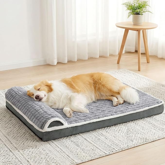 Orthopedic Large Dog Bed Pillow Pet Sofa Bed 36''X24'' Grey | Egg-Crate Foam Pet Couch Large Sized Dog, Waterproof Removable Washable Cover,Furry Puppy Crate Mat With Nonskid Bottom