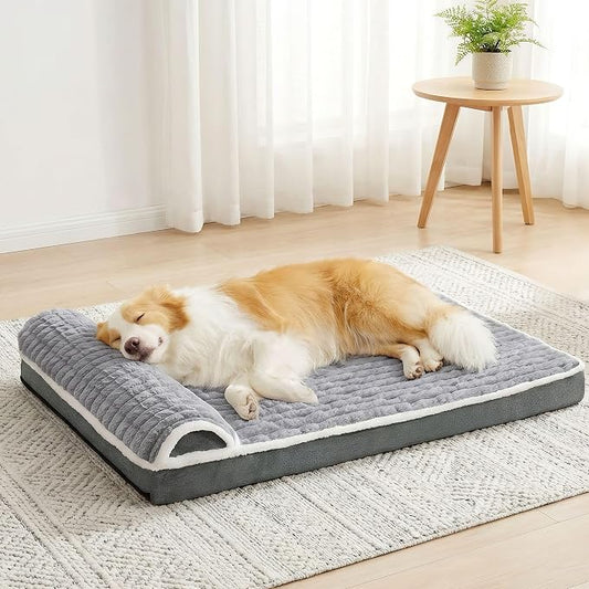 Orthopedic Medium Dog Bed Pillow Pet Sofa Bed 30''X20'' Grey | Egg-Crate Foam Pet Couch Medium Size Dog, Waterproof Removable Washable Cover,Furry Puppy Crate Mat With Nonskid Bottom
