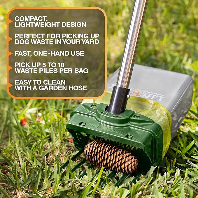 Neater Pet Brands Lift N’ Bag 2.0 Dog Pooper Scooper with Bag Attachment & 31" Pole for Small to Large Dogs, New Longer Pole, 15 Refill Bags, Heavy Duty Dog Poop Scooper for Yard, One-Hand Use