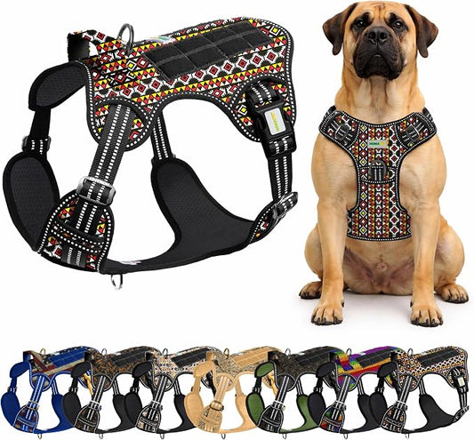 Homapet. Tactical Dog Harness with Dual Leash Attachment Points, Adjustable and Reflective Military Grade Dog Vest with Comfort Control Handle (Aztec, XL)