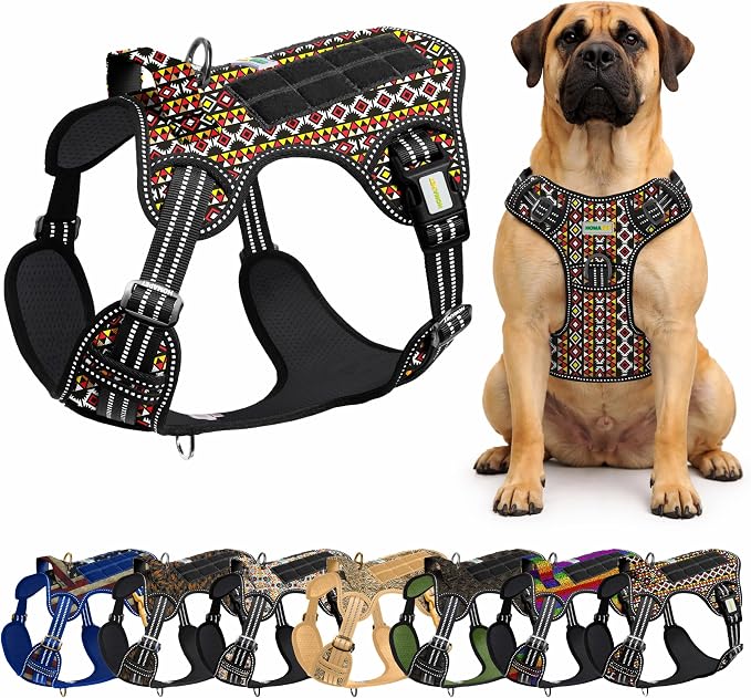 Homapet. Tactical Dog Harness with Dual Leash Attachment Points, Adjustable and Reflective Military Grade Dog Vest with Comfort Control Handle (Aztec, M)