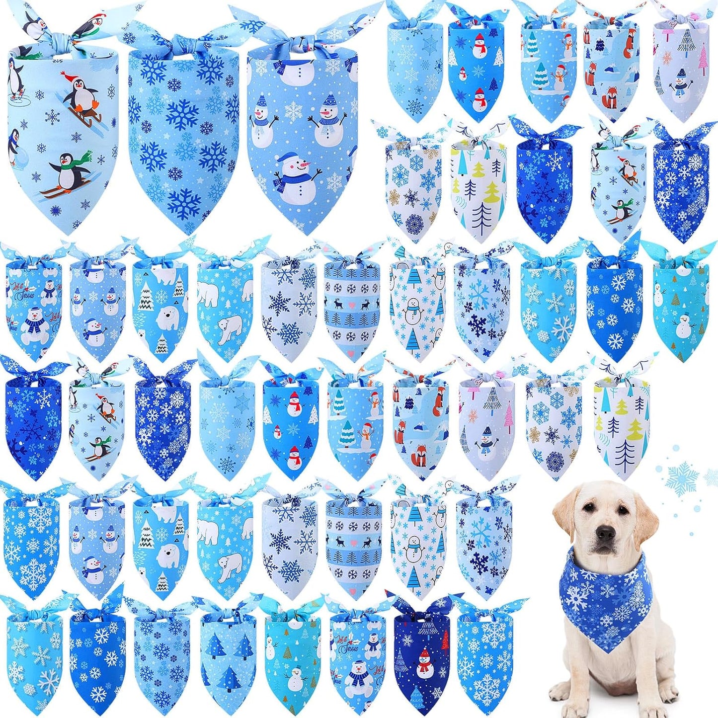 Abbylike 50 Pcs Winter Dog Bandanas Bulk Blue Snowflake Dog Bandanas for Pets Triangle Kerchief Scarf Bibs for Winter Pets Cats Party Costume Photo Props Accessories Pet Shops (31.5 x 21.7 x 21.7)