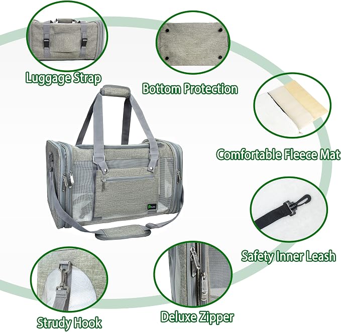 Soft-Sided Pet Carrier for Cats Small Dogs of 15 Lbs Medium Grey