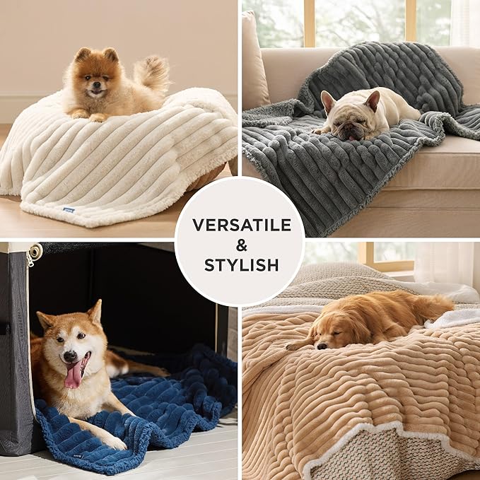 Bedsure ComfyFleece™ Waterproof Blanket for Bed, Twin（60"x80"） Blush Pink | Soft Plush Couch Bed Cover Corduroy Fleece for Furniture Protector, Cozy Calming Reversible Dog Blankets for Large Dogs Pet