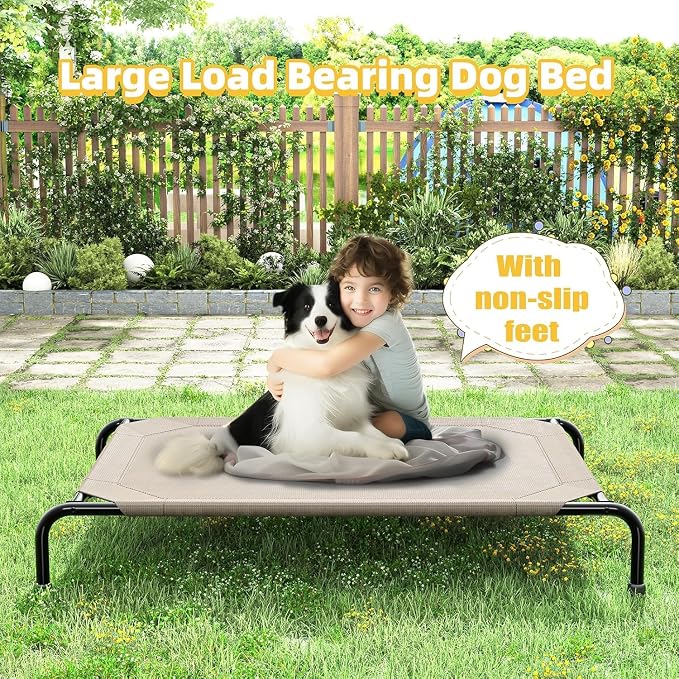 Simple Trending Elevated Dog Bed for Large Sized Dogs, Outdoor Raised Dog Cot Pet Hammock Bed with Cooling Breathable Mesh Anti-Slip Feet, Brown, 47.75inches | Pet Hammock Bed with Cooling Breathable Mesh, Cooling Bed for Dogs, Anti-Slip Feet, Brown, 4...