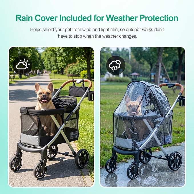 JWX Premium Pet Stroller for Small to Medium Dogs, Cats & Small Pets, One-Hand Fold Travel System, 77 lbs Capacity, All-Season Comfort Liner, Aluminum Frame, Front & Rear Entry