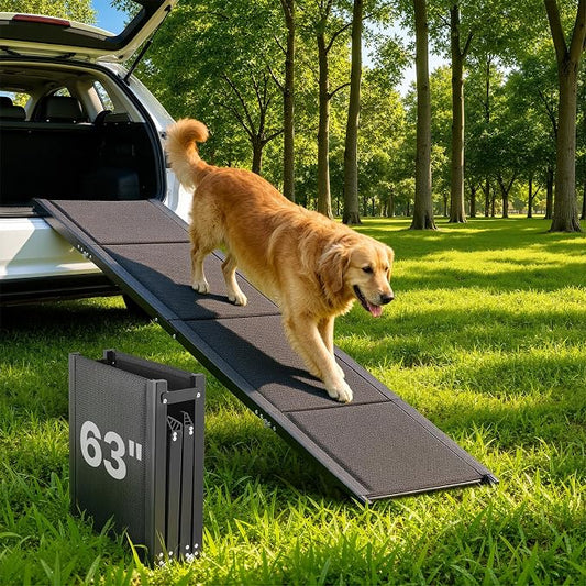 VEVOR Dog Ramp for Cars, 63" L x 17" W, Folding Pet Ramps for Medium & Large Dogs up to 250lbs, Pet Stair Ramp with Non-Slip Oxford Fabric Surface, Portable Outdoor Dog Car Ramps for SUV & Truck