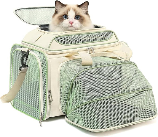 18x11x11 Small Cat/Dog/Pet Carrier – Airline Approved, Collapsible with Expandable Top and Sides. Soft-Sided Travel Puppy Carry Bag, Small Animal Rabbit Kennel Carrying Case, Kitten Mesh Cage