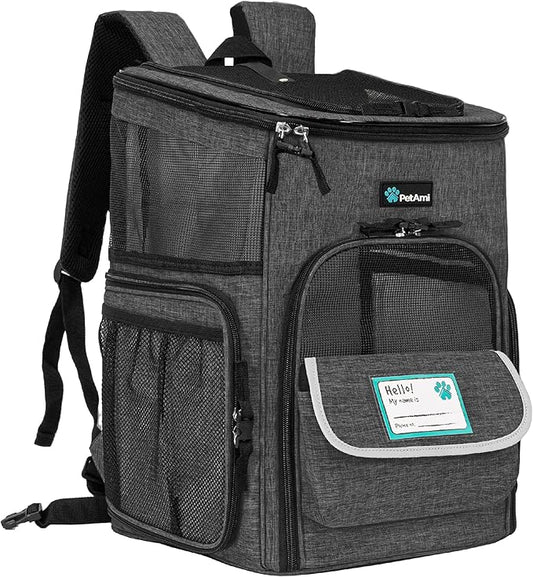 PetAmi Dog Backpack Carrier, Airline Approved 4-Way Entry Cat Backpack Carrier, Ventilated Mesh, Collapsible Pet Carrier for Small Puppy, Kitten, Hiking, Travel Car, Vet, up to 18 lbs, Charcoal Gray