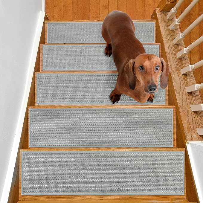 Stair Treads Non Slip for Wooden Steps Indoor 9" x 36" 15 Pack Extra Wide Stair Tread Carpet Stairs Runner, Step Pads with Reusable Adhesive for Dogs Kids Elders, Machine Washable, Light Grey