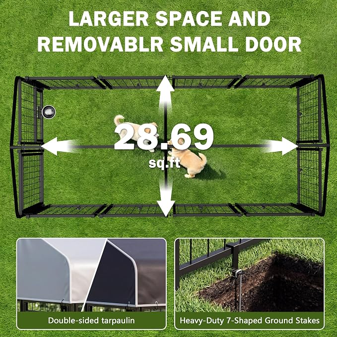 Dog Kennel Outdoor Enclosure with Roof, 8x4x6 FT Heavy Duty Outside Dog Run with Adjustable Bowls for Yard, Medium Large Dogs