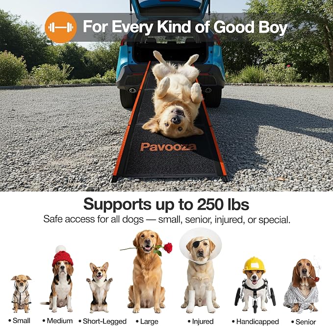 Extra Wide Folding Dog Ramp for Car SUV Truck, Glow Edges, 250 lbs